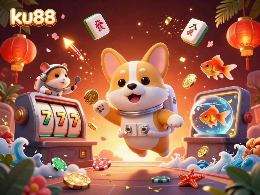 Engage in thrilling gaming action at ku88's dynamic casino with vibrant characters and immersive elements.