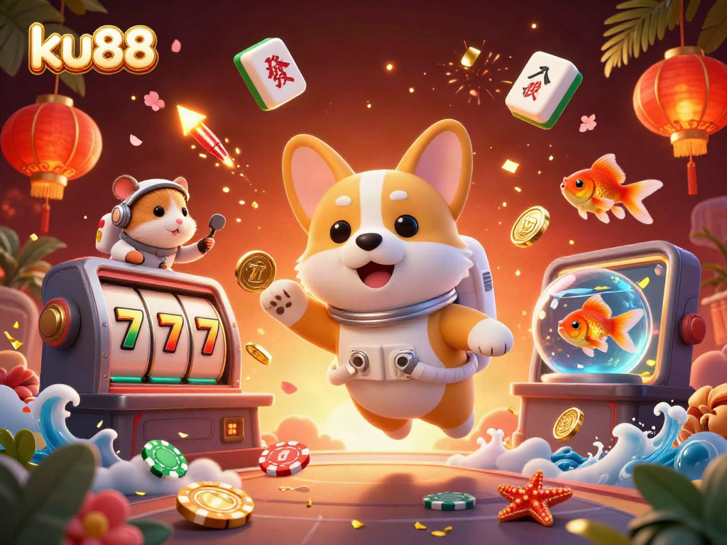 Engage in thrilling gaming action at ku88's dynamic casino with vibrant characters and immersive elements.