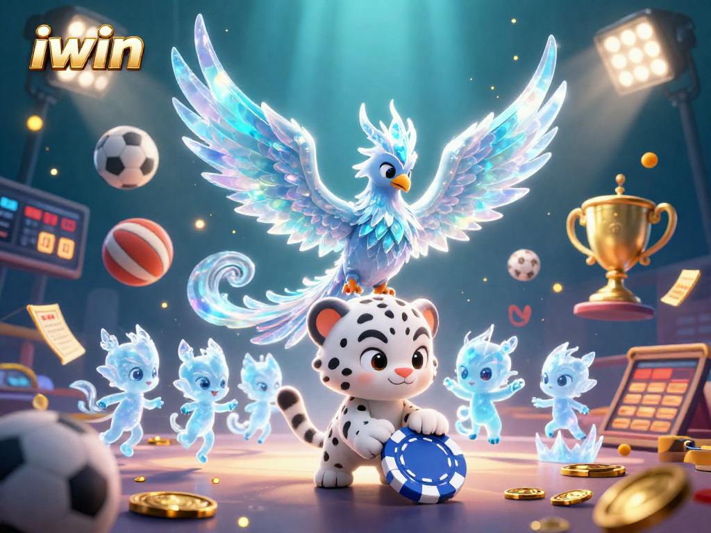 Experience the thrill of iwin with an enchanting 3D casino illustration featuring an ice phoenix and more.