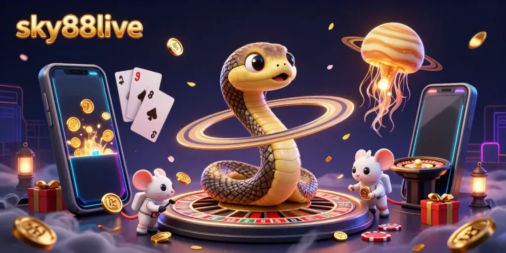 Engage in thrilling bets at sky88live with unique cosmic characters and gambling elements.