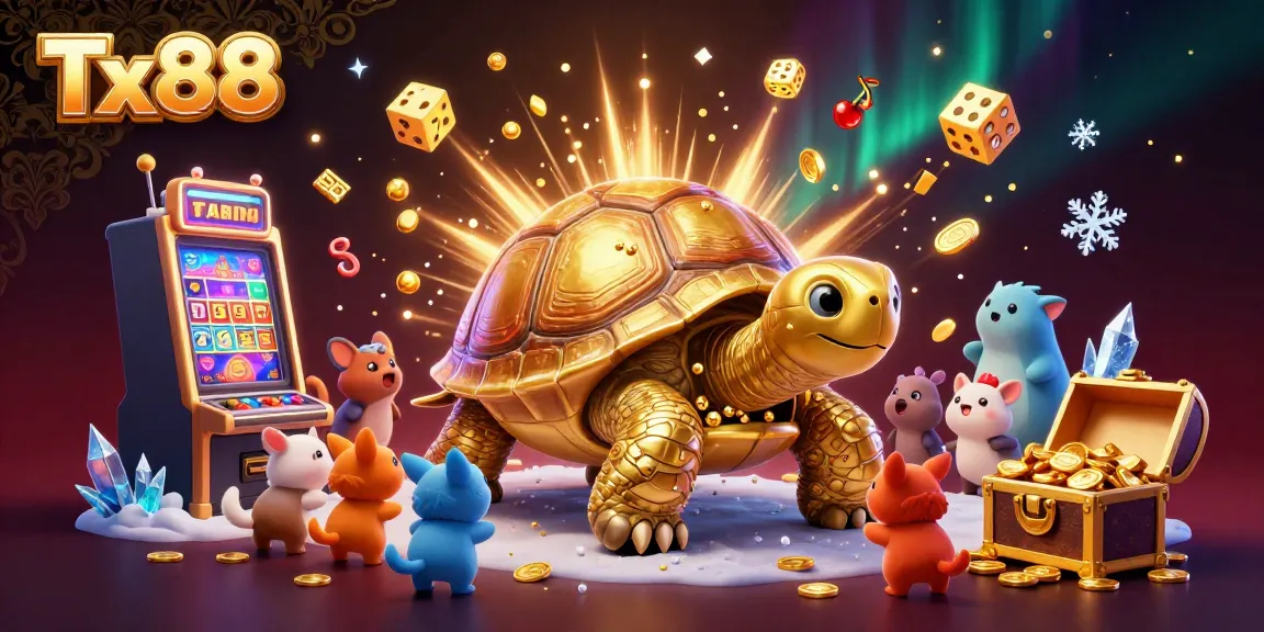 Experience thrilling games at Tx88 with a golden tortoise pinball machine surrounded by excitement!