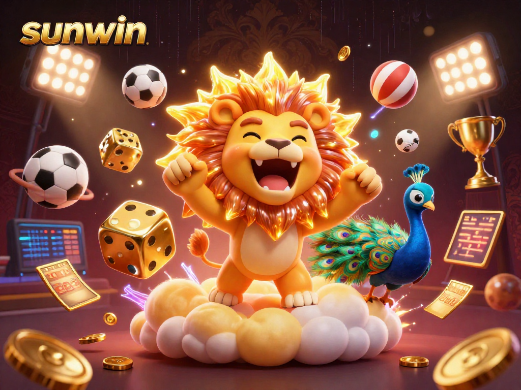 Sunwin sports betting illustration with dynamic elements and a roaring sun lion.