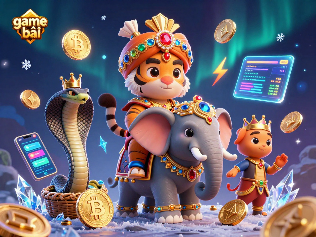 Experience thrilling game bài action with a royal elephant and treasure in this vibrant casino scene.