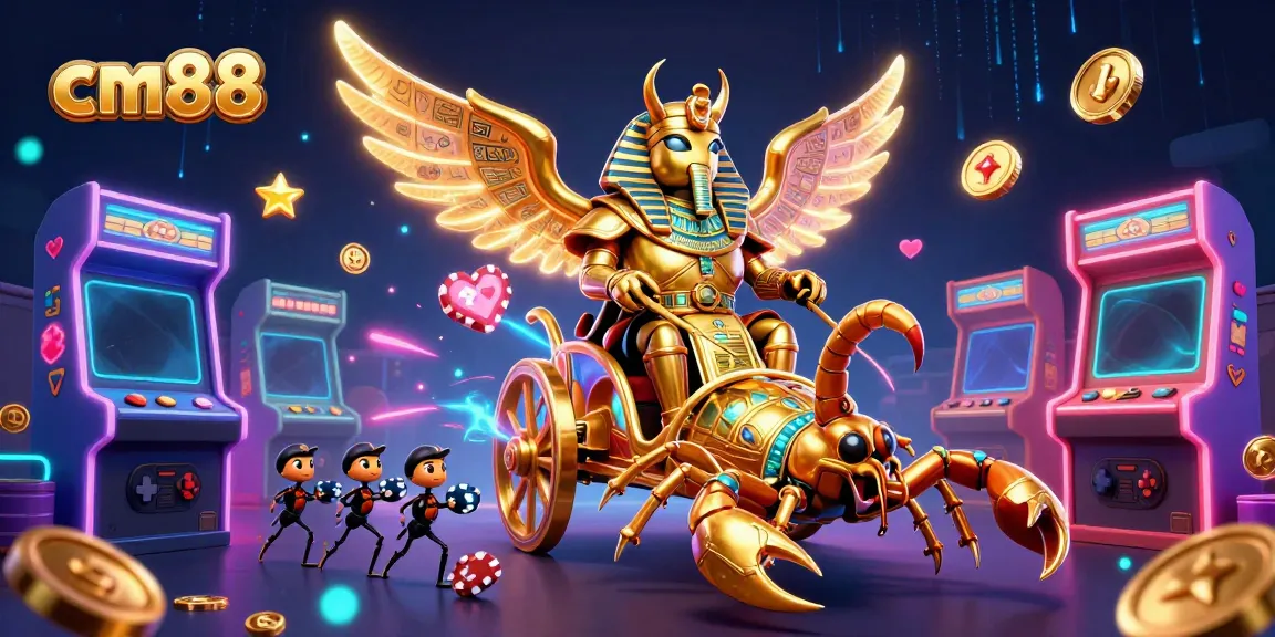 Experience the thrill of cm88 with a dazzling scene of gaming elements and vibrant characters.