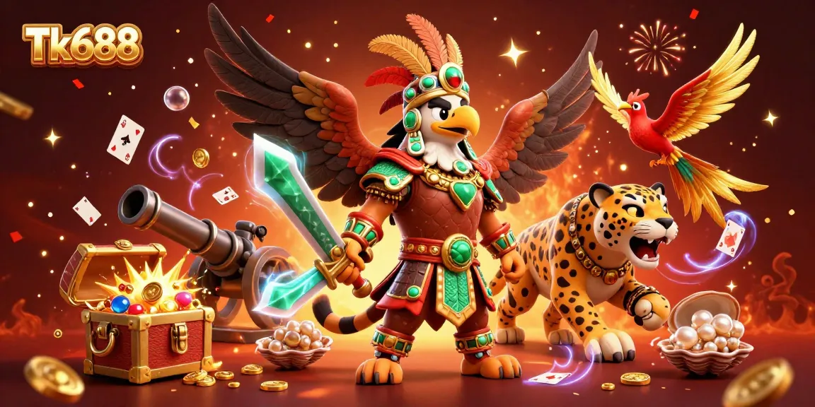 Experience thrilling gameplay at Tk688 with Aztec warrior characters surrounded by explosive treasures and festive energy.