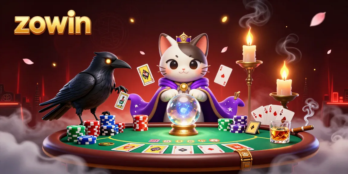 Experience exhilarating gaming with zowin, featuring a fortune teller cat and thrilling poker elements.
