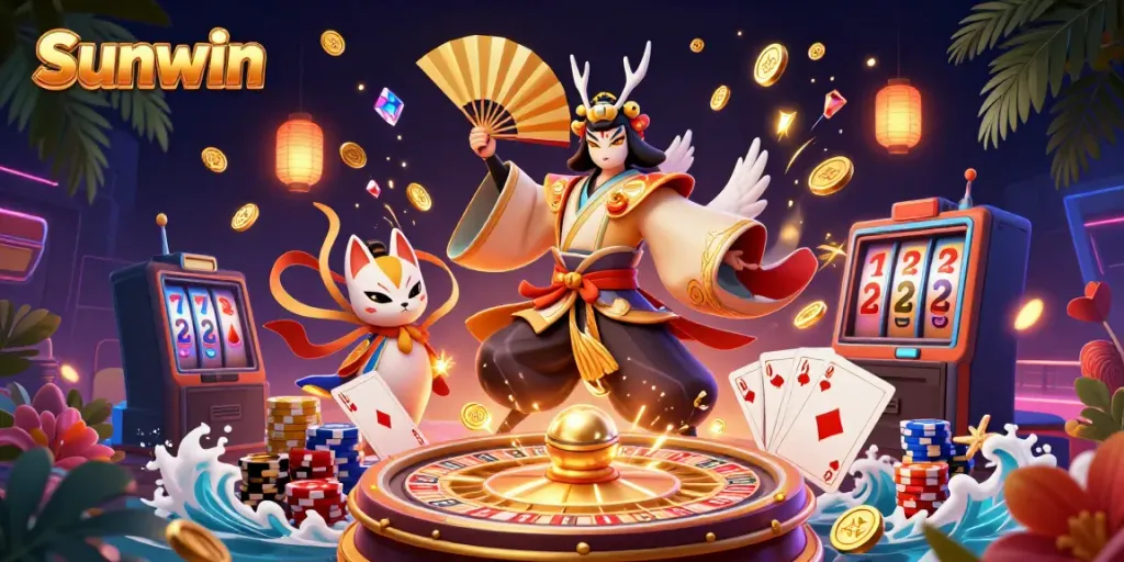 Experience exhilarating gaming at Sunwin with vibrant characters, dynamic elements, and rich casino atmosphere.