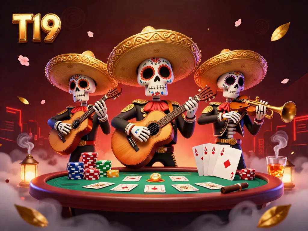 Join the festive mariachi band at T19 Casino, playing poker in a vibrant atmosphere.