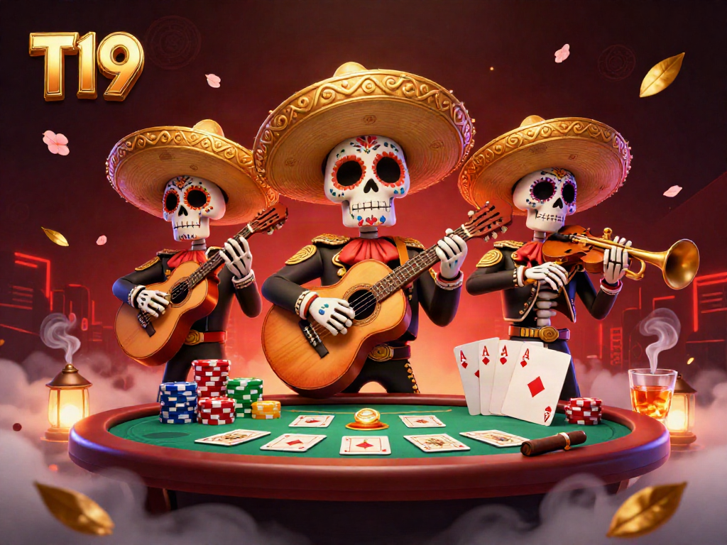 Join the festive mariachi band at T19 Casino, playing poker in a vibrant atmosphere.