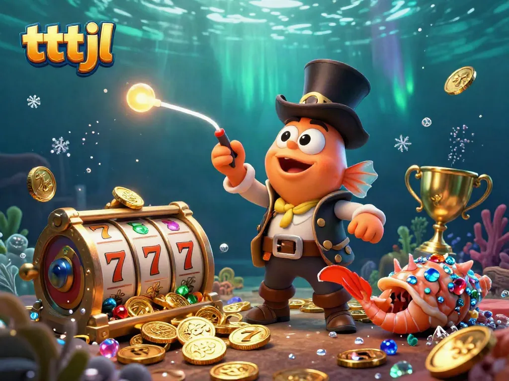 Join the thrilling adventure at tttjl Casino with an anglerfish enticing golden coins in vibrant underwater scene.