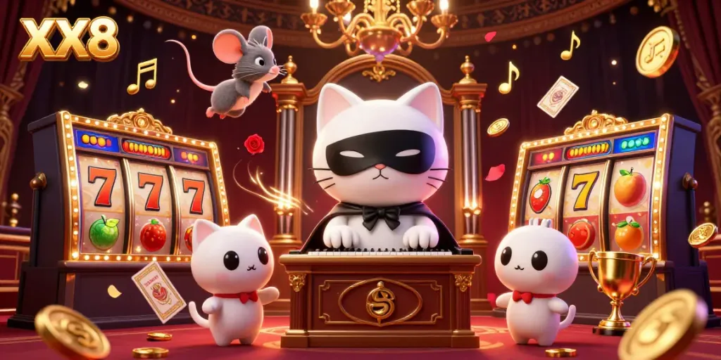 Experience thrilling slot wins at XX8 with dazzling 3D casino elements and animated characters.