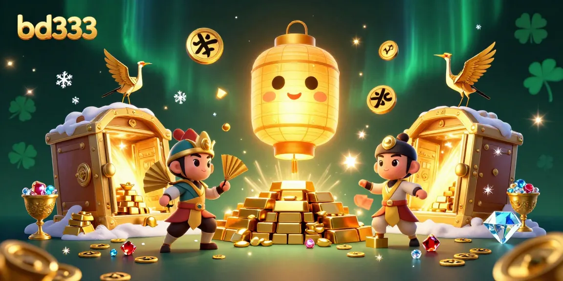 Experience bd333's vibrant casino culture with a glowing lantern spirit guiding players to treasure.