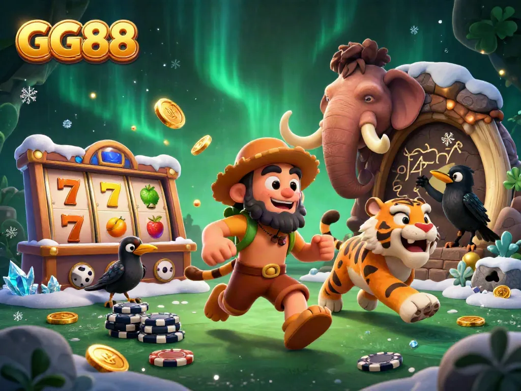 Engage in thrilling slot action with GG88’s dynamic casino scene featuring vibrant characters.