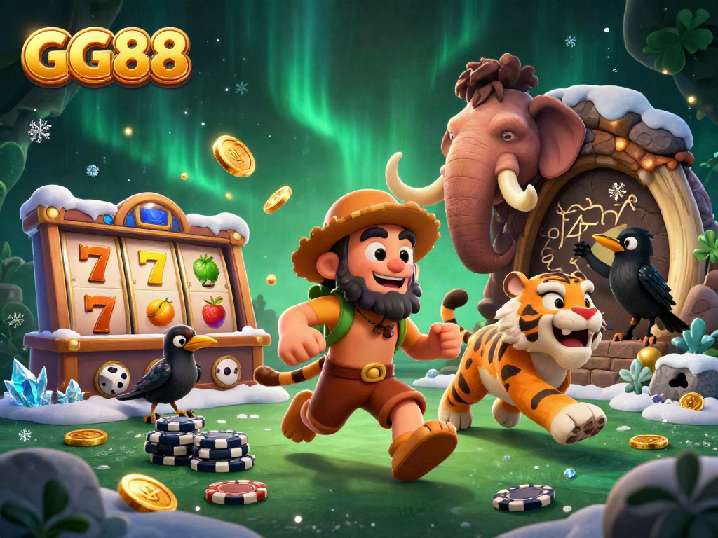 Engage in thrilling slot action with GG88’s dynamic casino scene featuring vibrant characters.