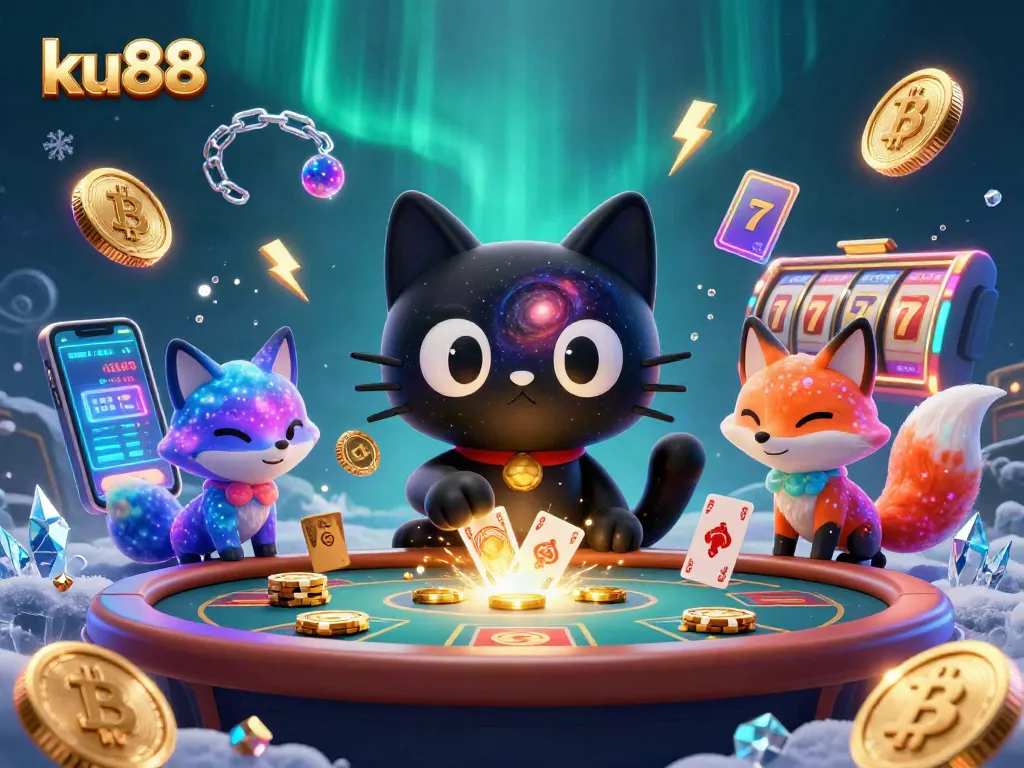 ku88 entertains with a cosmic casino scene featuring colorful characters and crypto elements.
