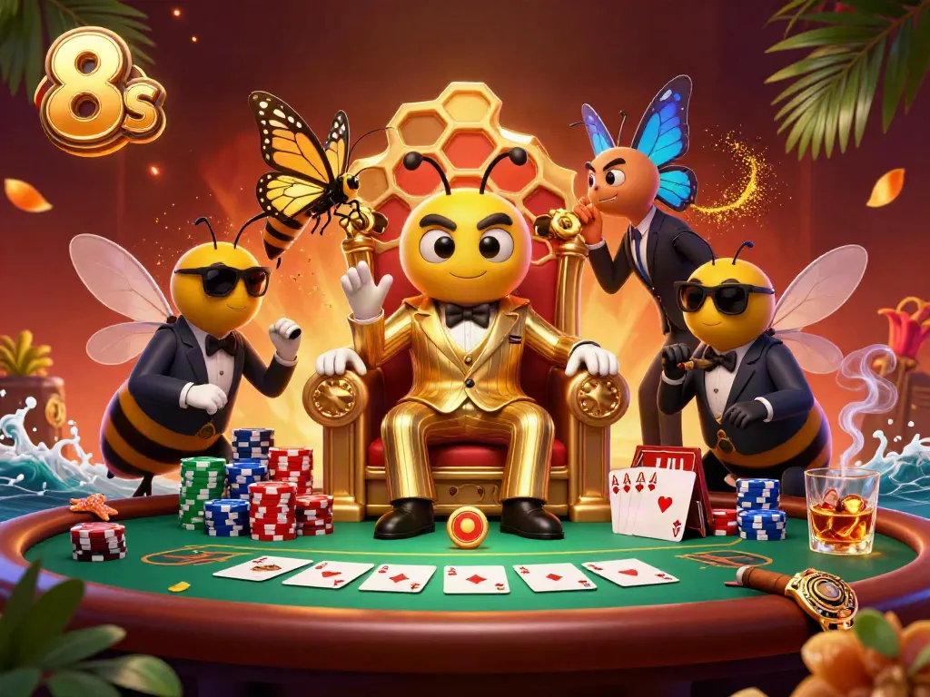 Visualize the 8s casino scene with a mob boss, poker chips, and vibrant atmosphere.
