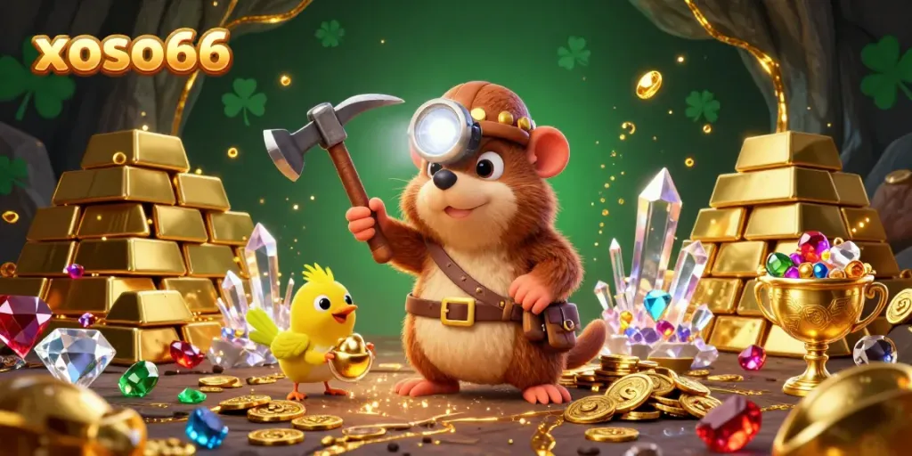 Experience the excitement of xoso66 with dynamic treasures and vibrant casino elements in a 3D treasure scene.