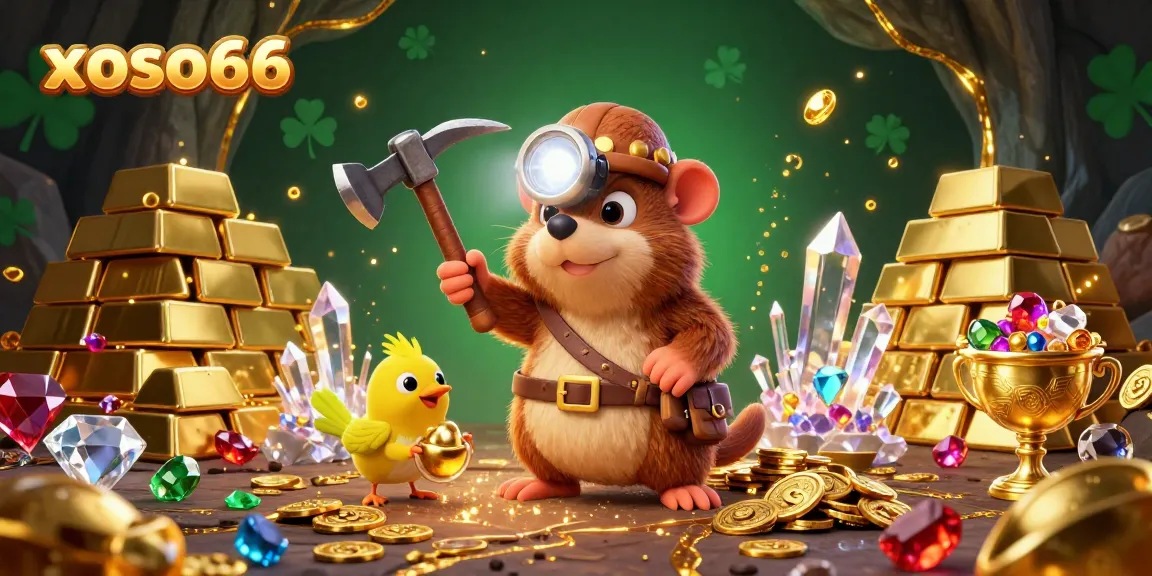 Experience the excitement of xoso66 with dynamic treasures and vibrant casino elements in a 3D treasure scene.
