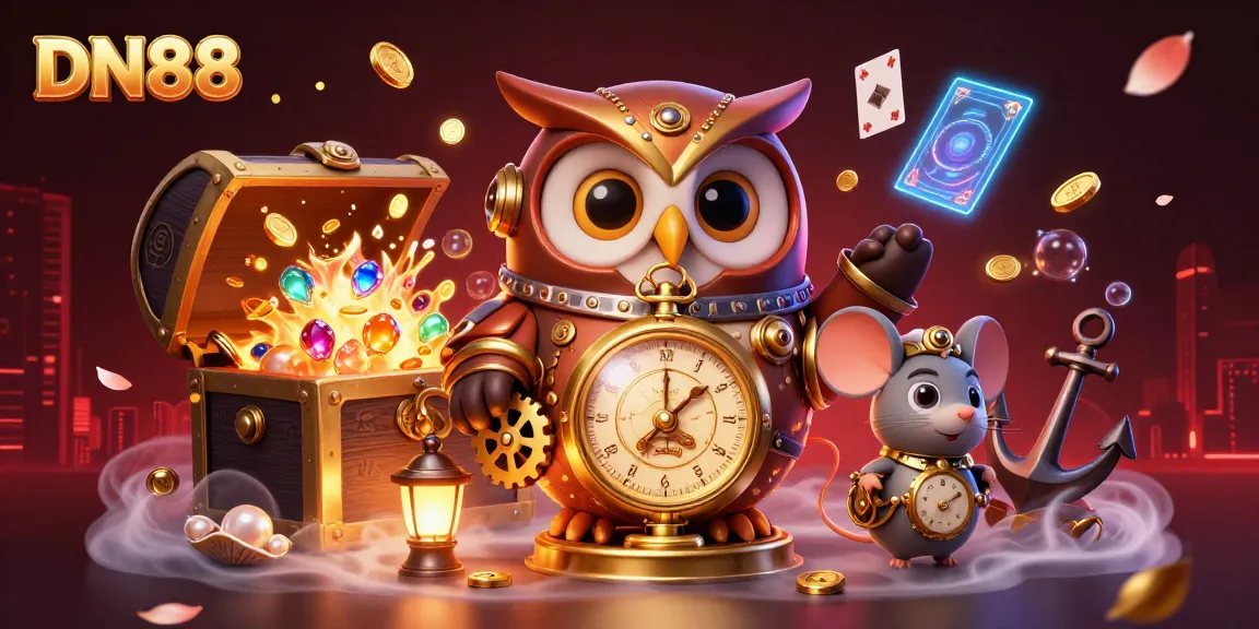 Experience dynamic gaming action with DN88 depicted through steampunk characters in a vibrant casino scene.