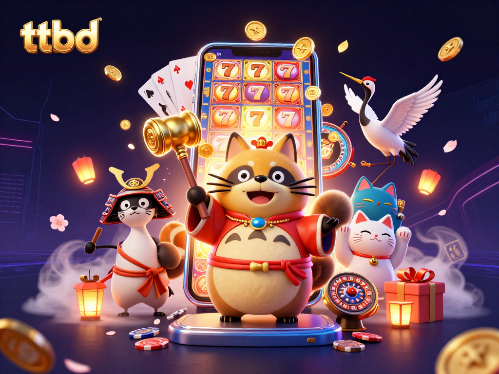 Engage with ttbd's vibrant slots scene featuring cheerful tanuki, lucky cats, and thrilling game elements.