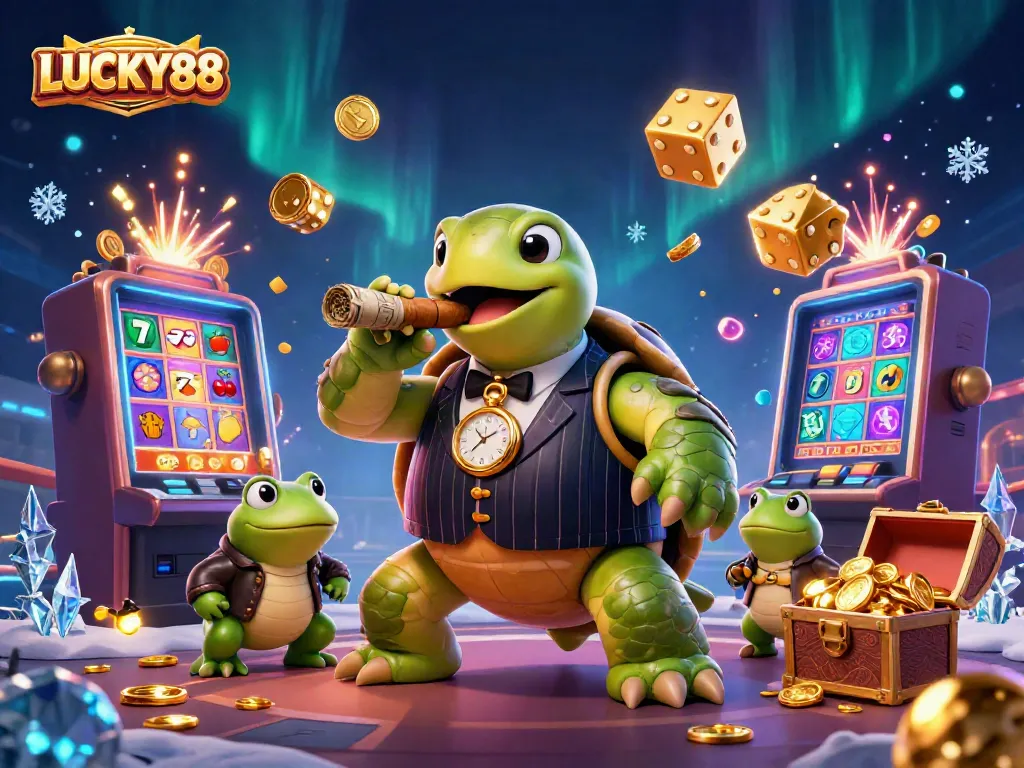 Spin unmatched jackpots with LUCKY88, featuring animated casino characters and a lively atmosphere.