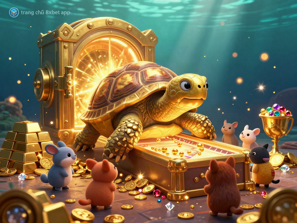 Experience the vibrant world of the trang chủ 8xbet app with a colorful 3D illustration depicting a tortoise pinball machine, bustling with joy.