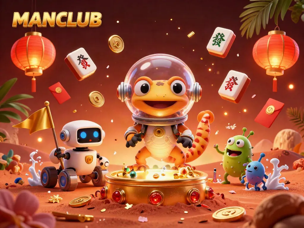 Engage in gaming excitement at MANCLUB with a vibrant Martian casino scene exploded with energy and color.