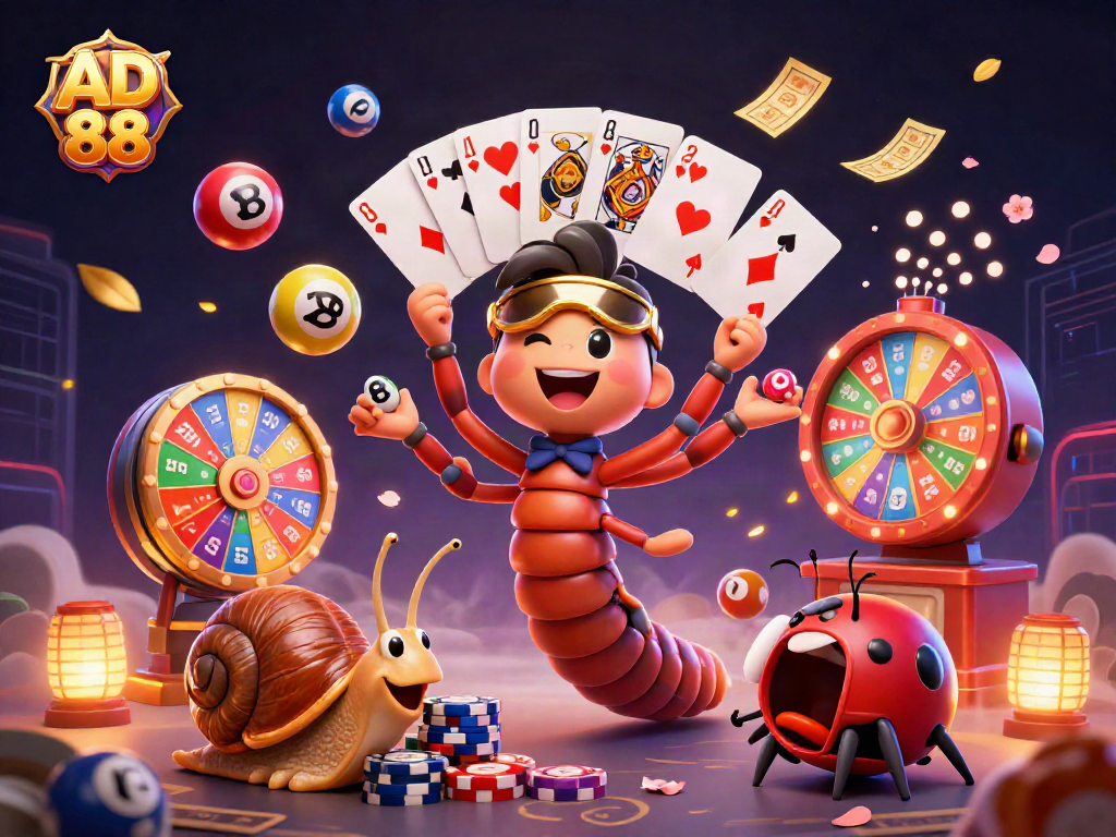 Experience AD 88 excitement with a millipede dealer and vibrant lottery elements.