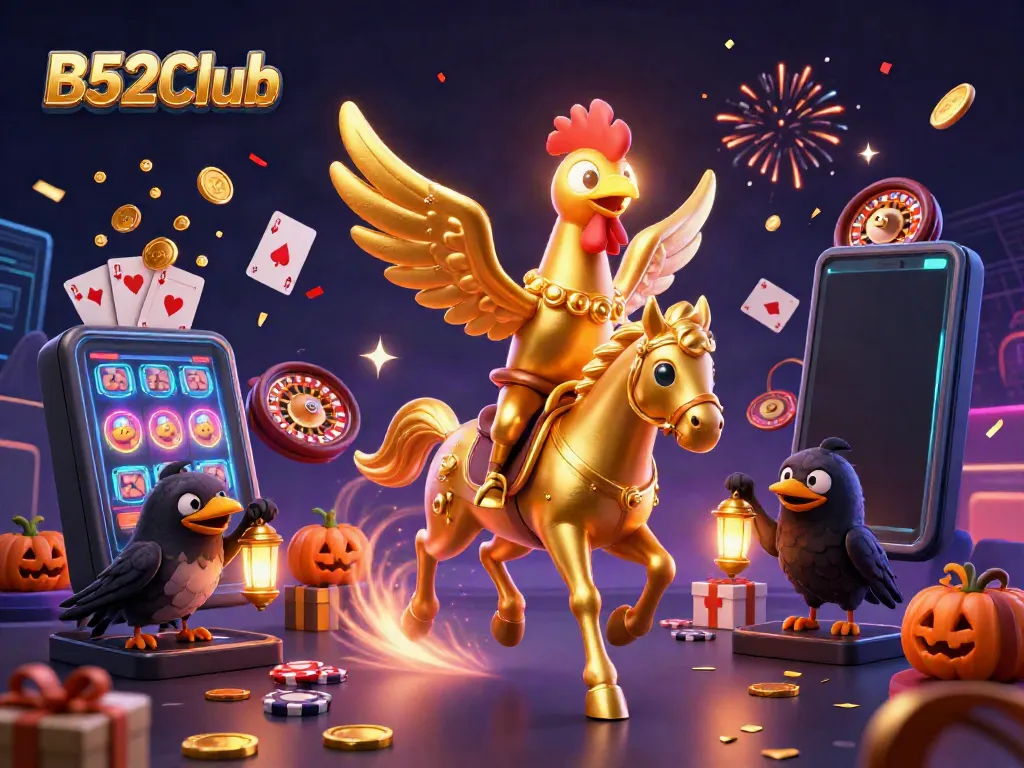 Play slots and win big with B52Club at a vivid midnight casino scene featuring exciting game elements.
