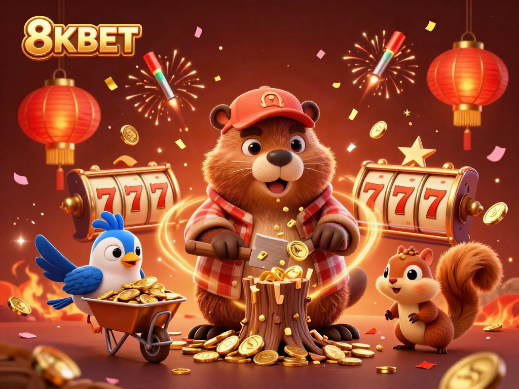 Experience excitement at 8KBET through a vibrant 3D casino-themed illustration of gaming and fun.