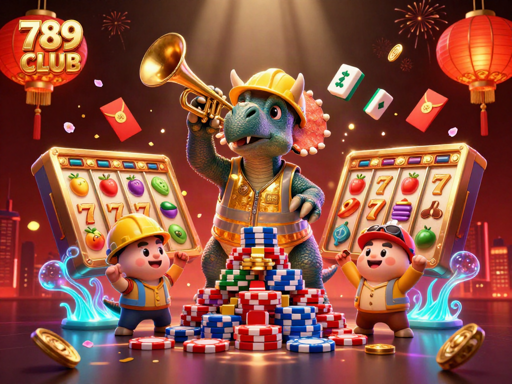 Experience the thrill of 789CLUB with vibrant slot reels and happy characters celebrating wins!