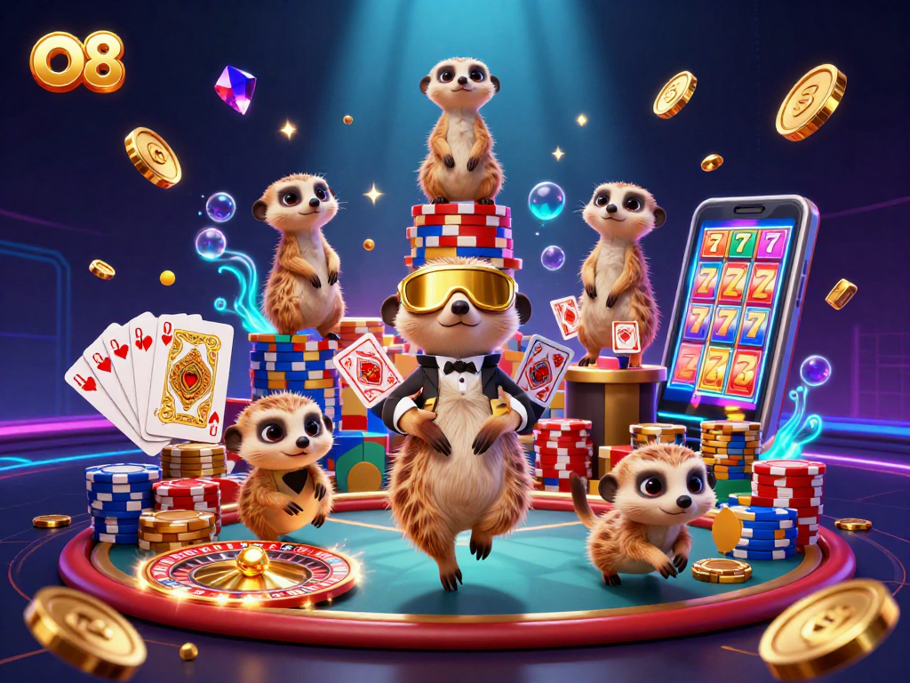 O8 offers a vibrant casino atmosphere with meerkats managing dynamic gaming activities and rewarding opportunities.