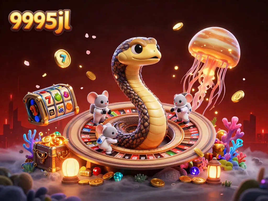 Experience thrilling bets on 9995jl's cosmic roulette, with engaging characters and vibrant gaming elements.