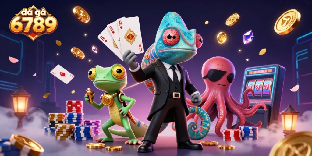 Engage in thrilling gameplay with đá gà 6789 highlighted by vibrant 3D characters and dynamic casino elements.