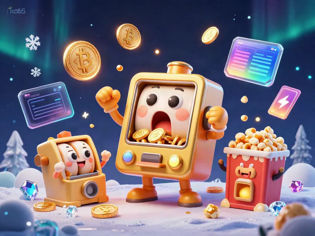 Experience the excitement of ko66 as cartoon slot machines celebrate a jackpot win, surrounded by crypto coins.