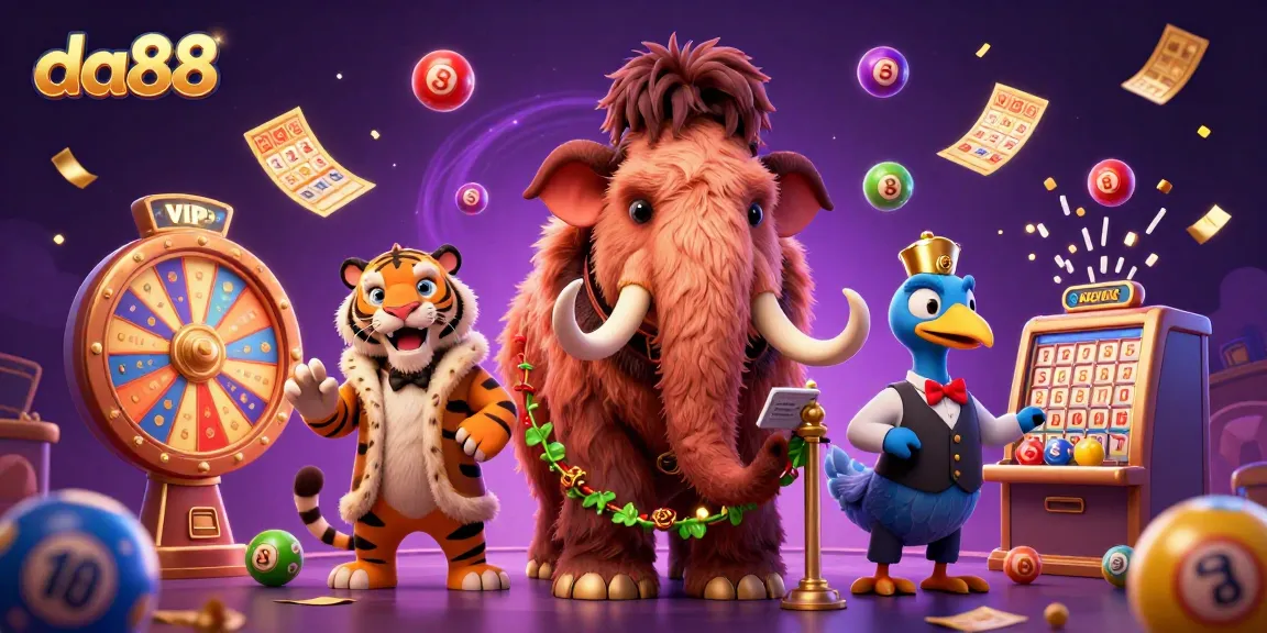Experience thrilling excitement at da88 with colorful lottery elements and captivating casino characters.
