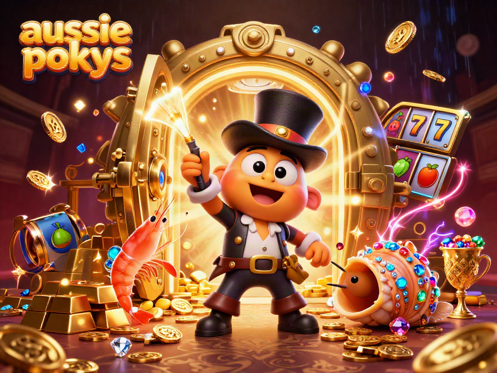 Aussie pokies illuminate the treasure in a vibrant underwater casino scene.