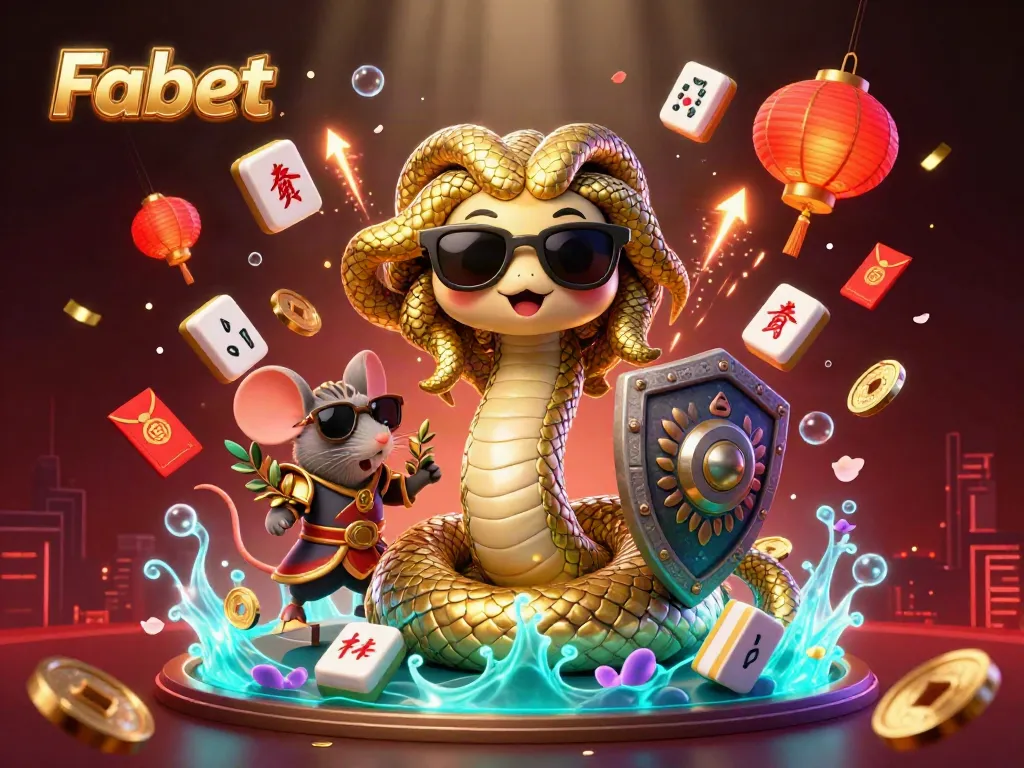 Experience Fabet's 3D cartoon gaming world with Medusa, a warrior mouse, and festive casino elements.